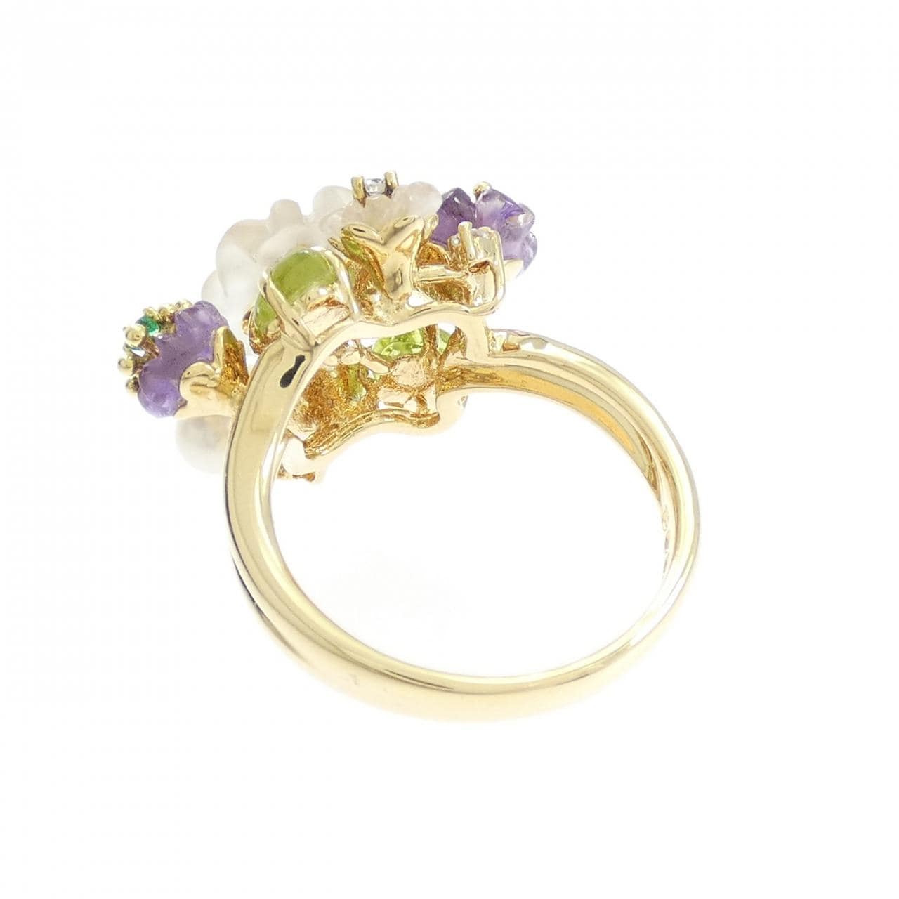K18YG フラワー カラーストーン リング