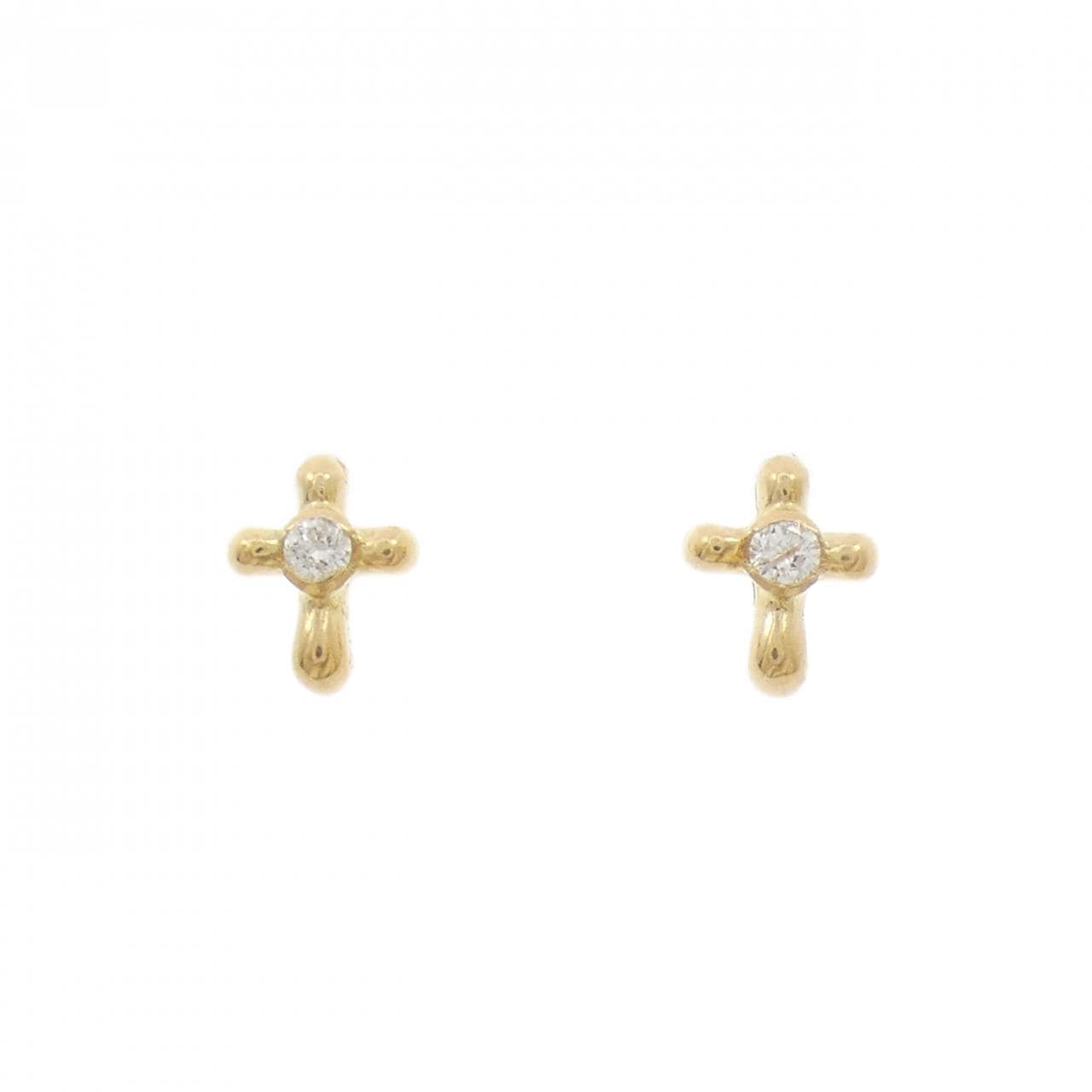 K18YG クロス ダイヤモンド ピアス 0.06CT