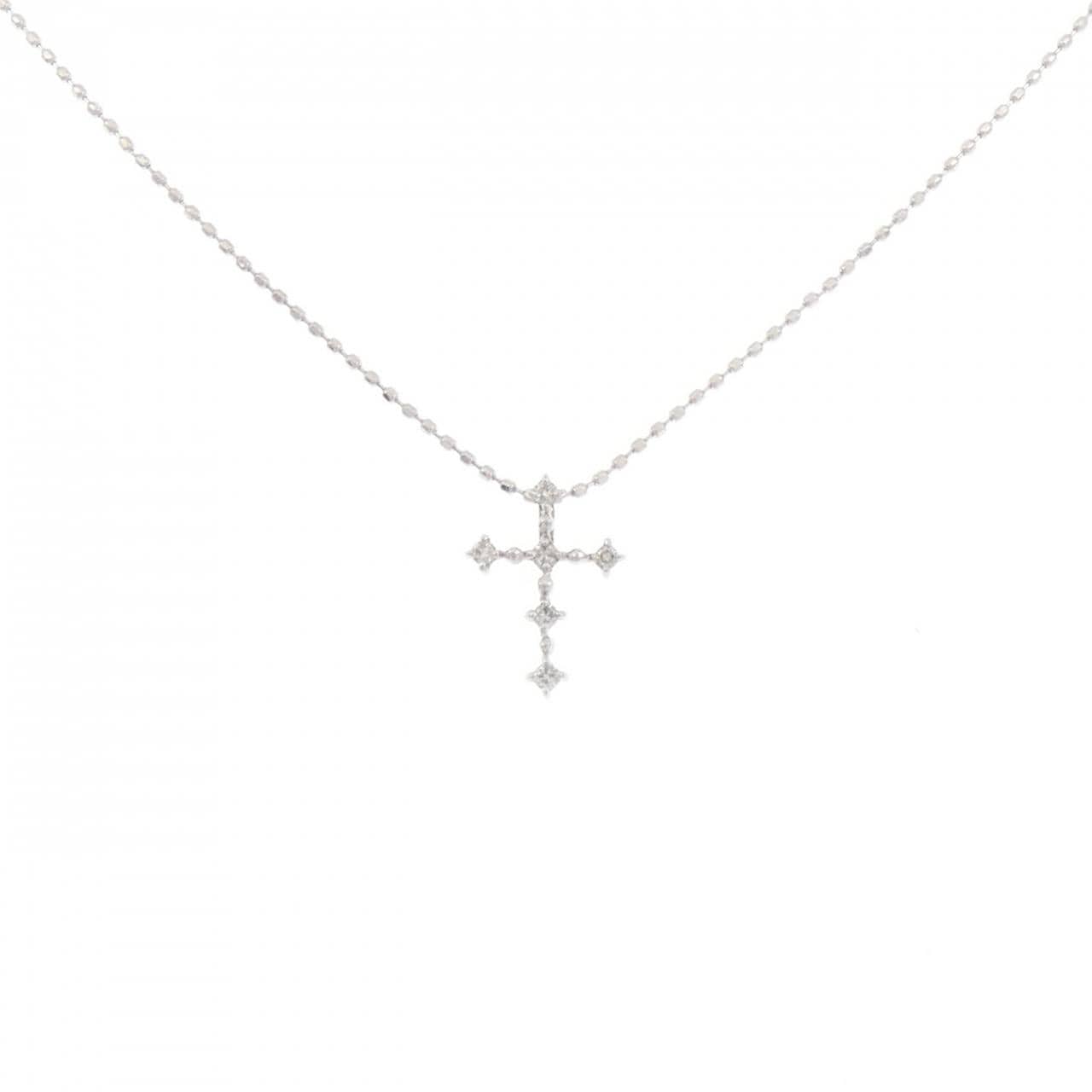 K10WG クロス ダイヤモンド ネックレス 0.06CT
