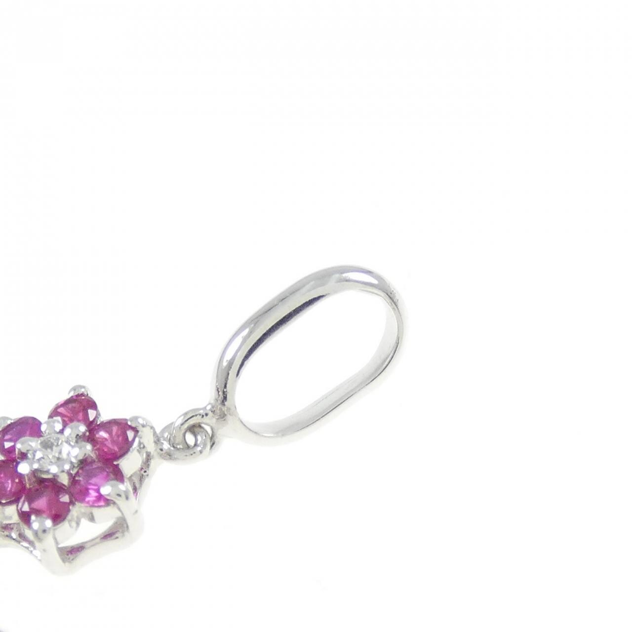 K14WG Flower x Cross Ruby Pendant 0.475CT