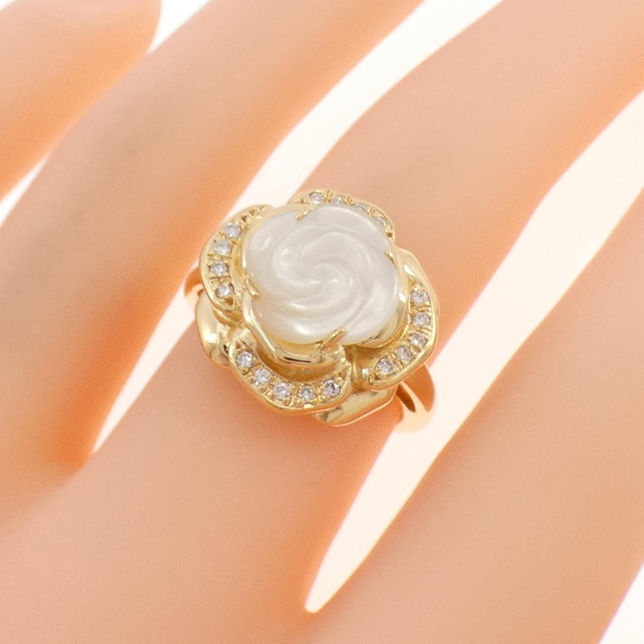 K18YG ローズ マザーオブパール リング