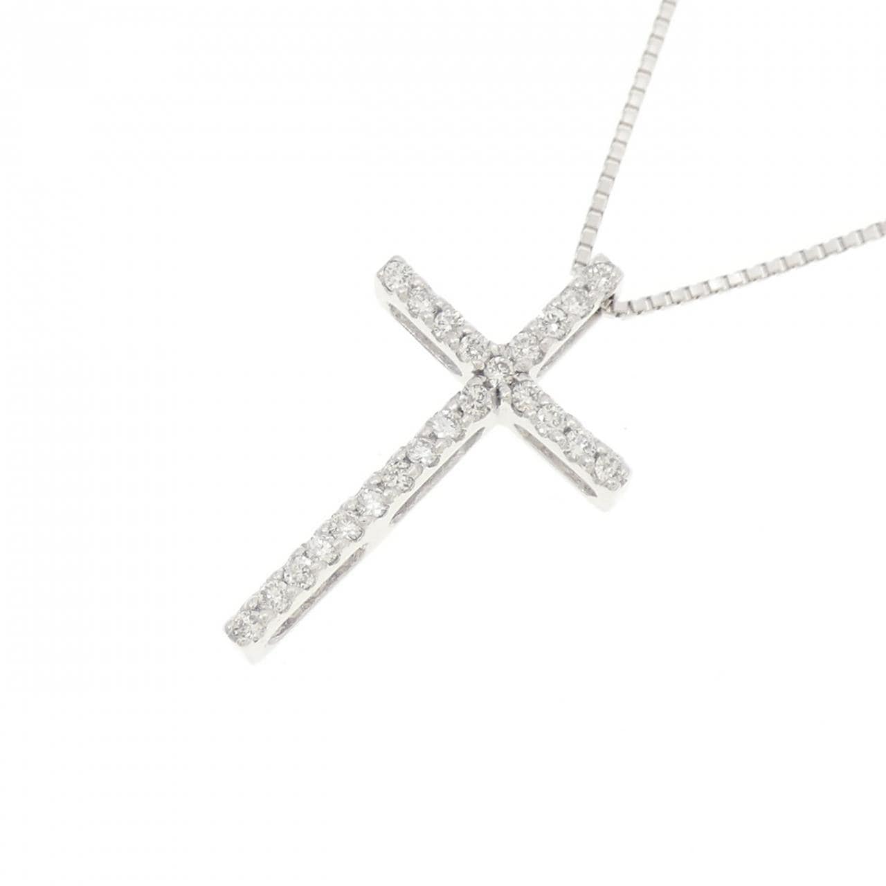 K18WG クロス ダイヤモンド ネックレス 0.15CT