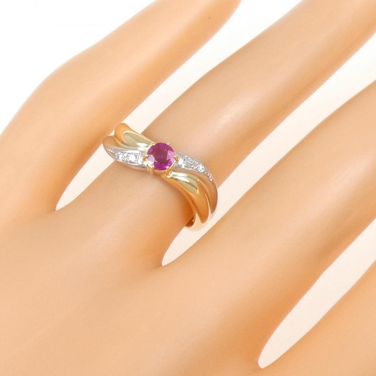 K18YG/PT900 ルビー リング 0.21CT