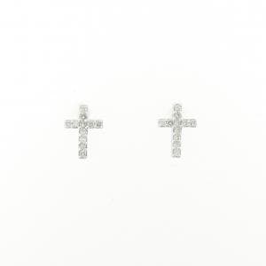 K18WG クロス ダイヤモンド ピアス 0.12CT