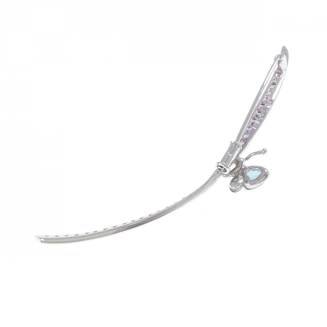 K18WG バタフライ カラーストーン ブローチ