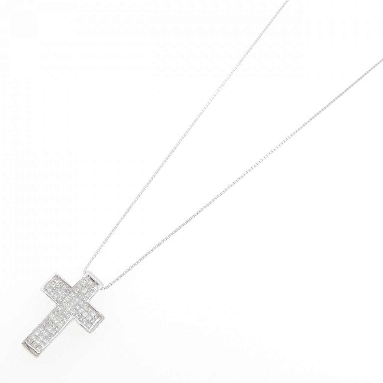 K18WG クロス ダイヤモンド ネックレス 0.85CT
