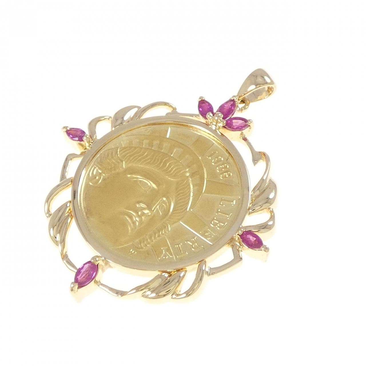 K18YG(枠) ルビー コイン ペンダント 0.62CT