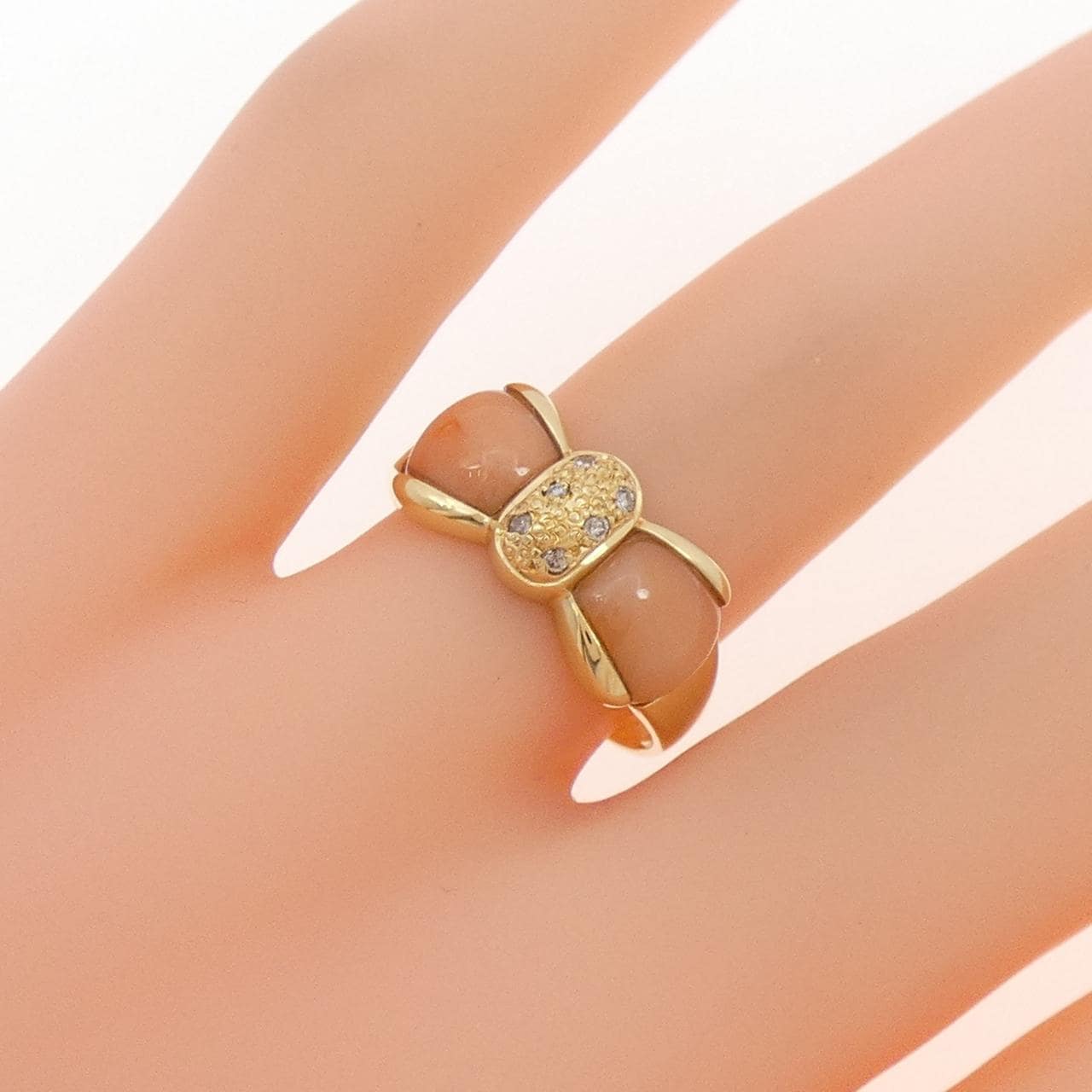 K18YG リボン サンゴ リング