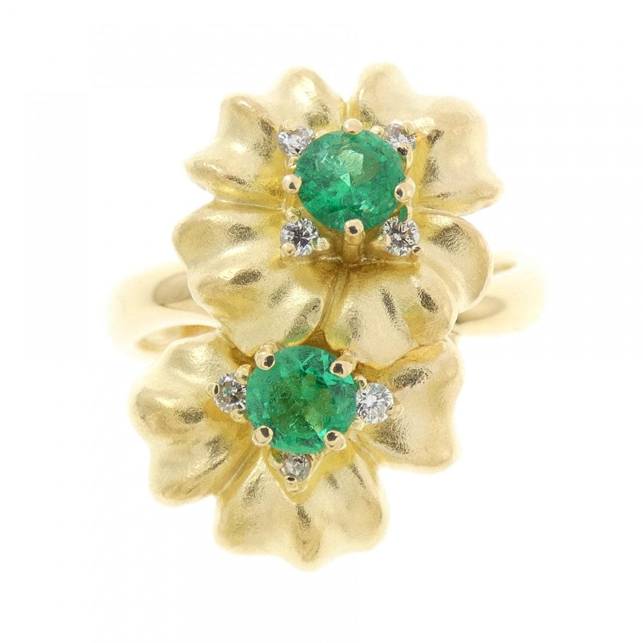 K18YG フラワー エメラルド リング 0.32CT