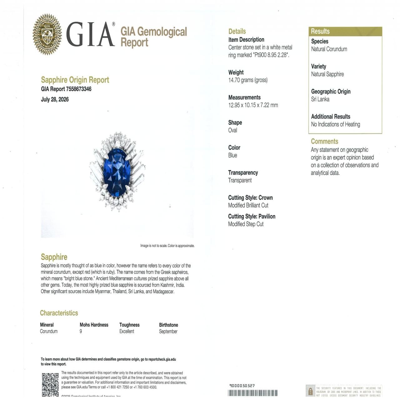 PT900 非加熱 サファイヤ リング 8.95CT スリランカ産
