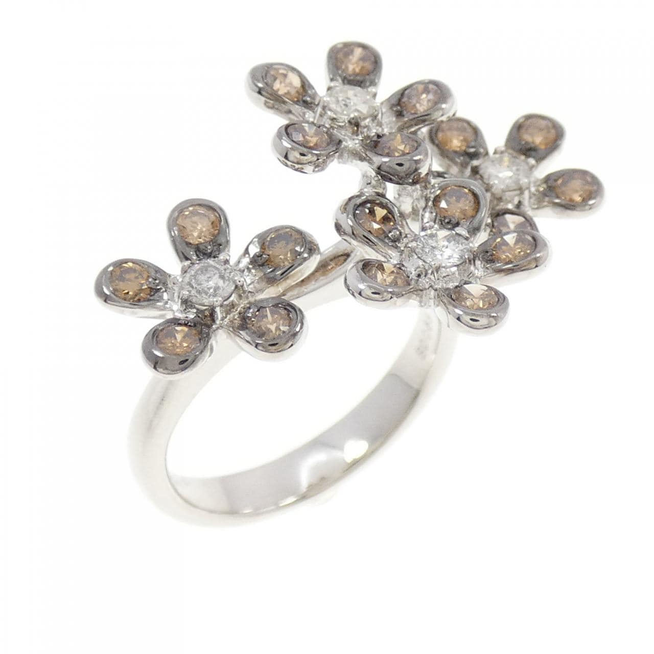 750WG フラワー ダイヤモンド リング 0.20CT