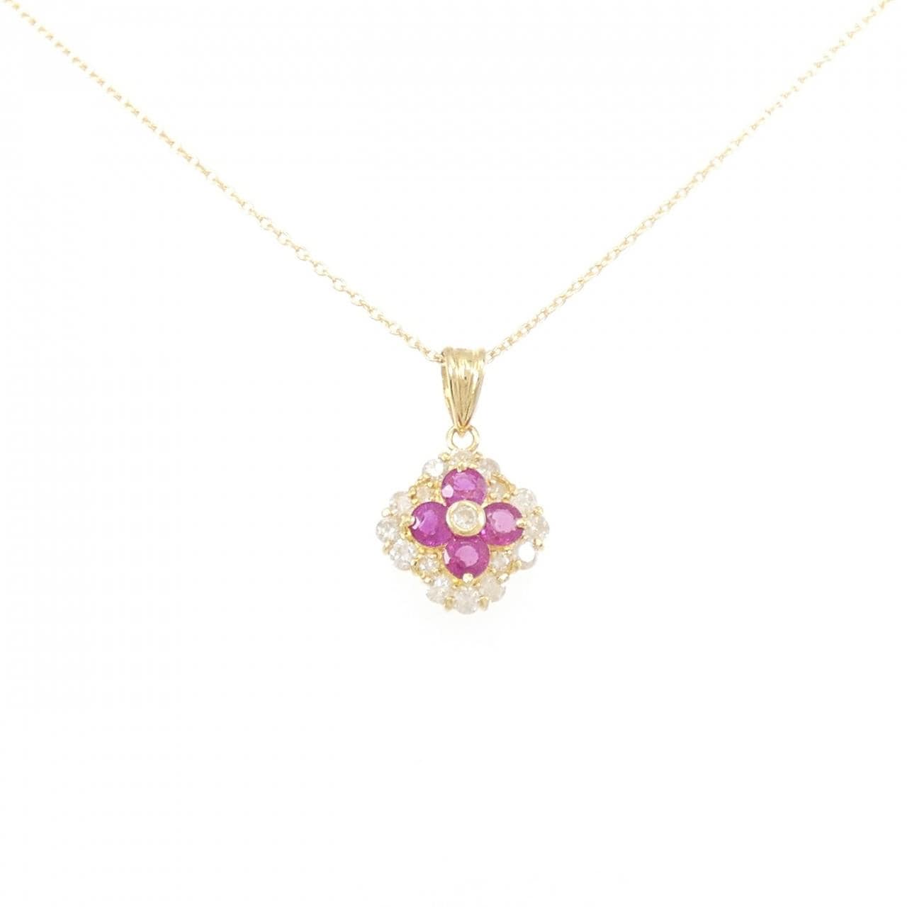K18YG花朵红宝石项链0.55CT