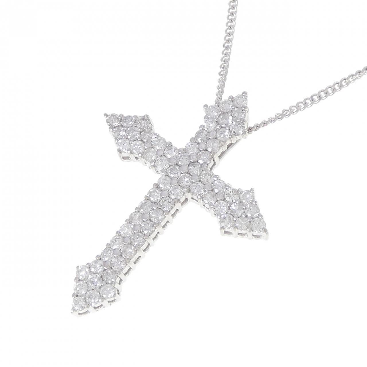 K14WG クロス ダイヤモンド ネックレス 1.00CT
