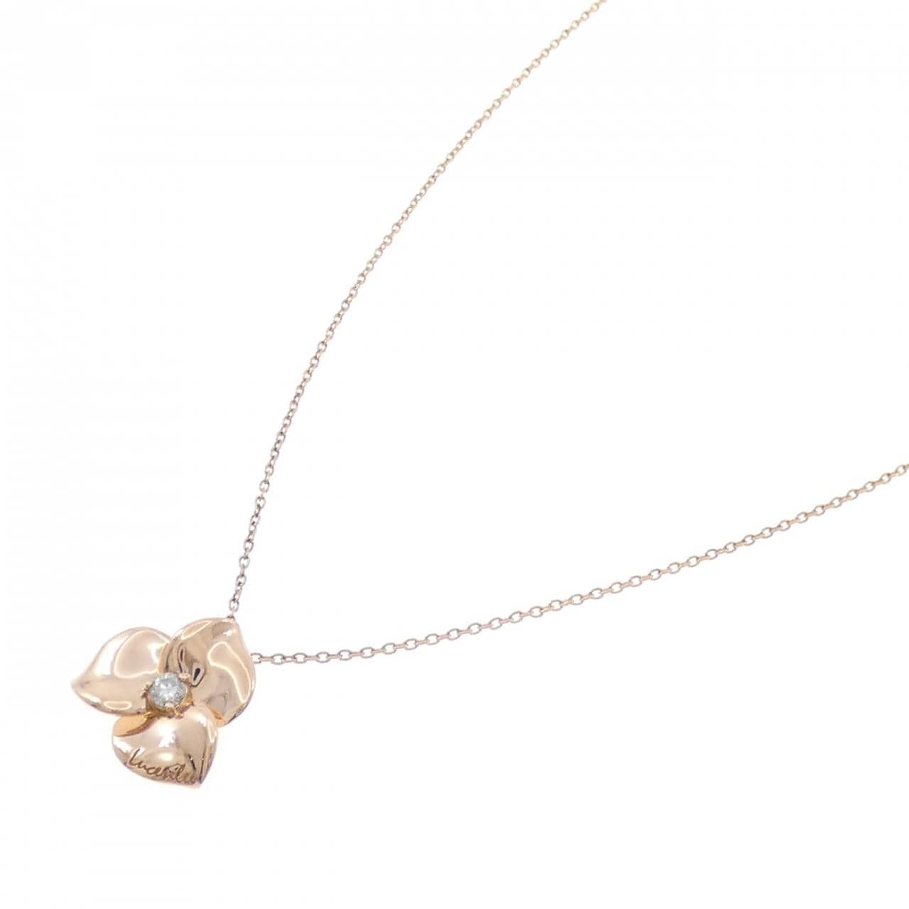 750PG フラワー ダイヤモンド ネックレス 0.1CT
