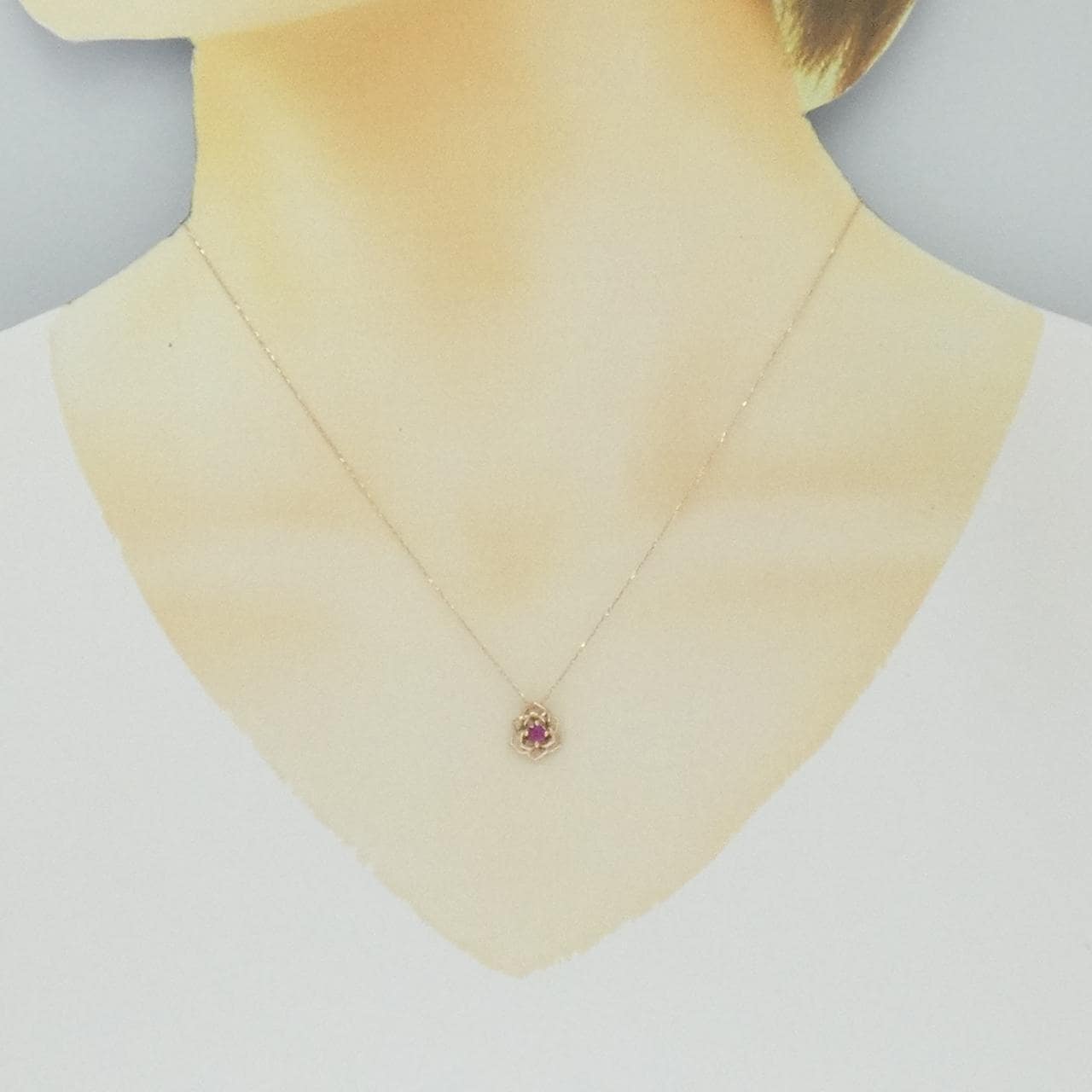 K10PG フラワー ルビー ネックレス
