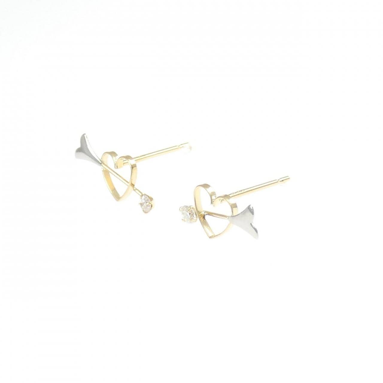 K18YG/PT ハート ダイヤモンド ピアス
