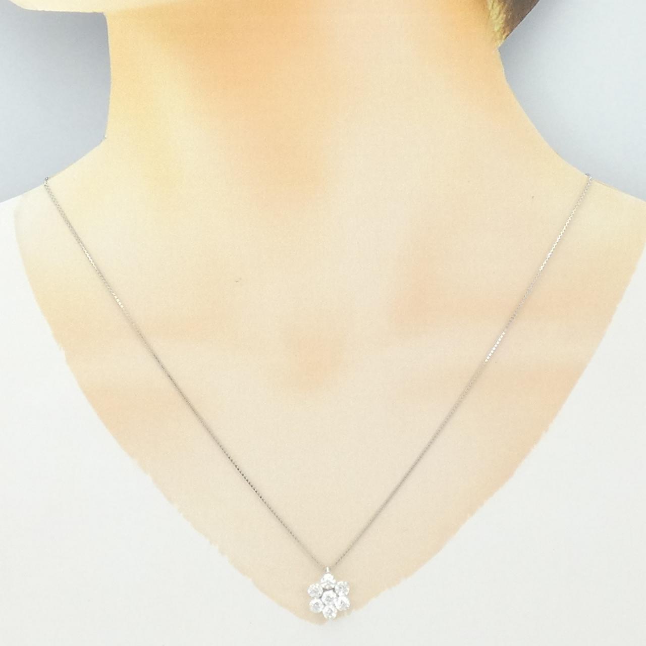 K18WG フラワー ダイヤモンド ネックレス 1.30CT