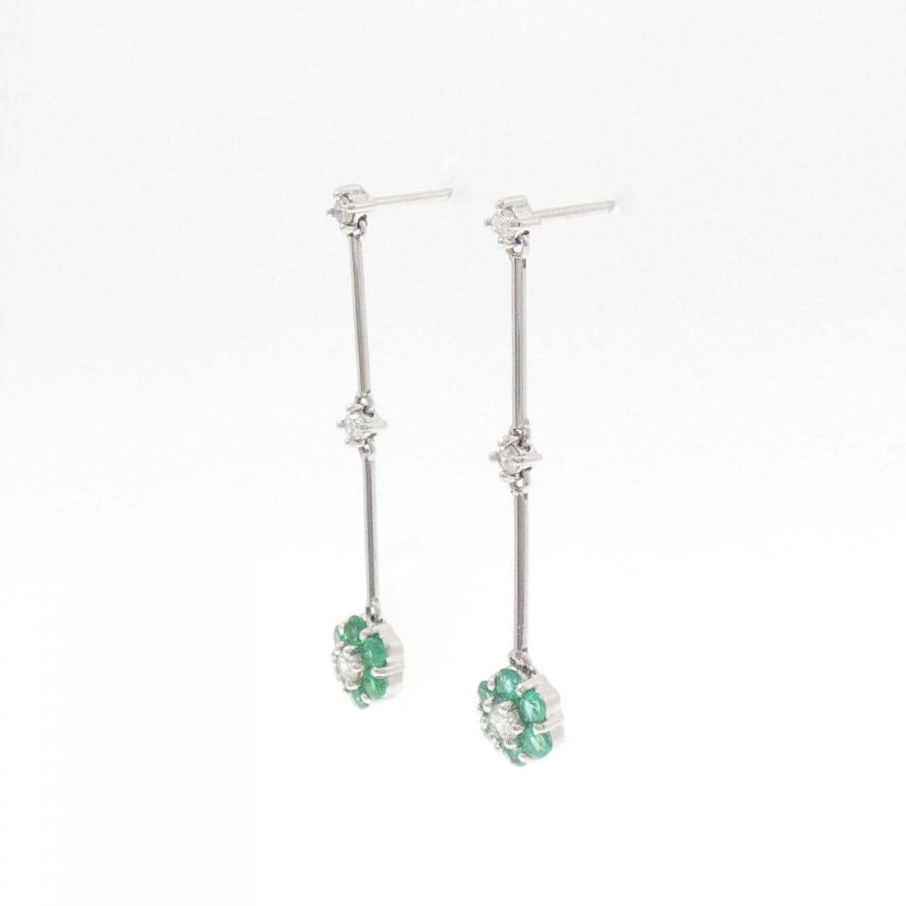 PT900 フラワー エメラルド ピアス 0.32CT