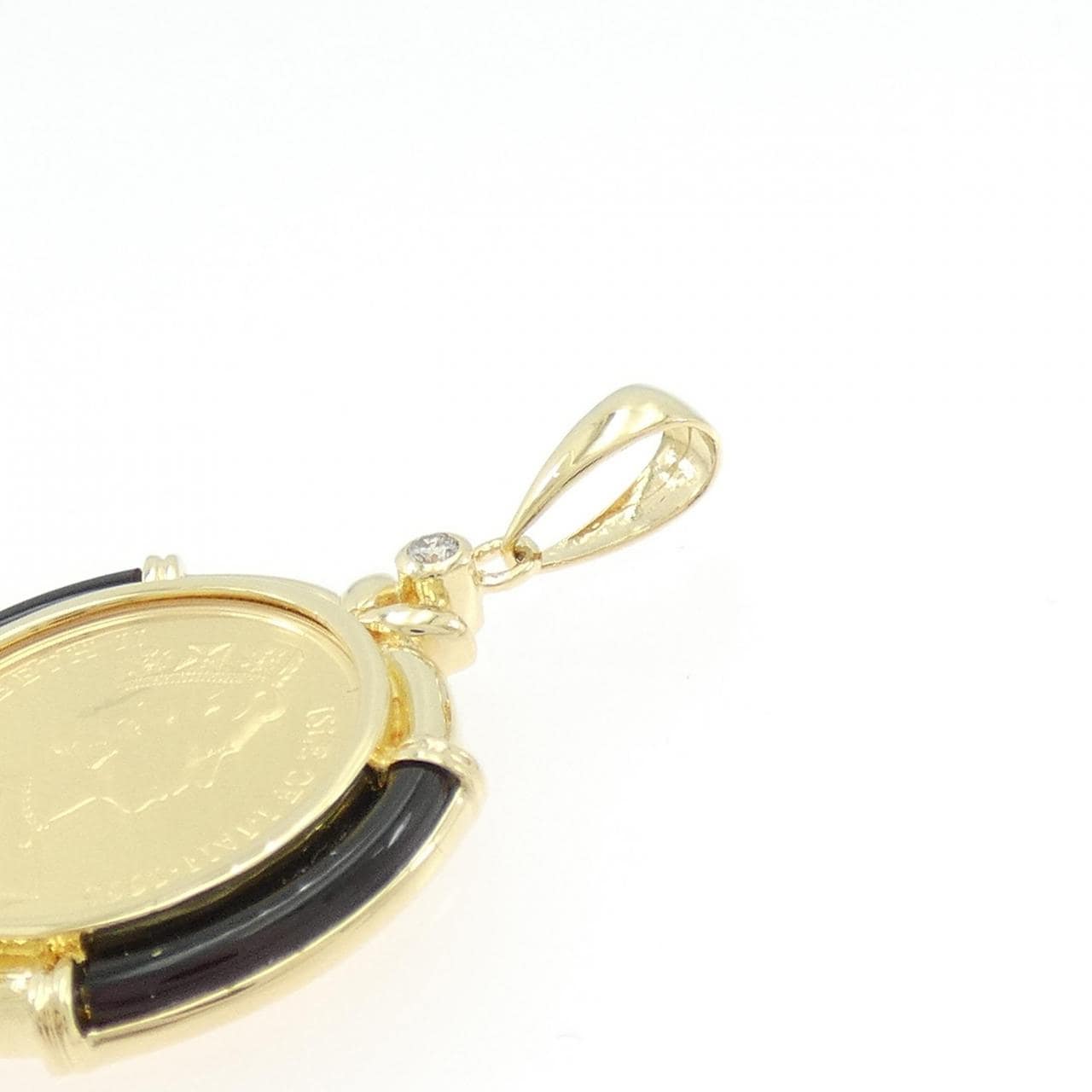 K18YG(枠) オニキス コイン ペンダント