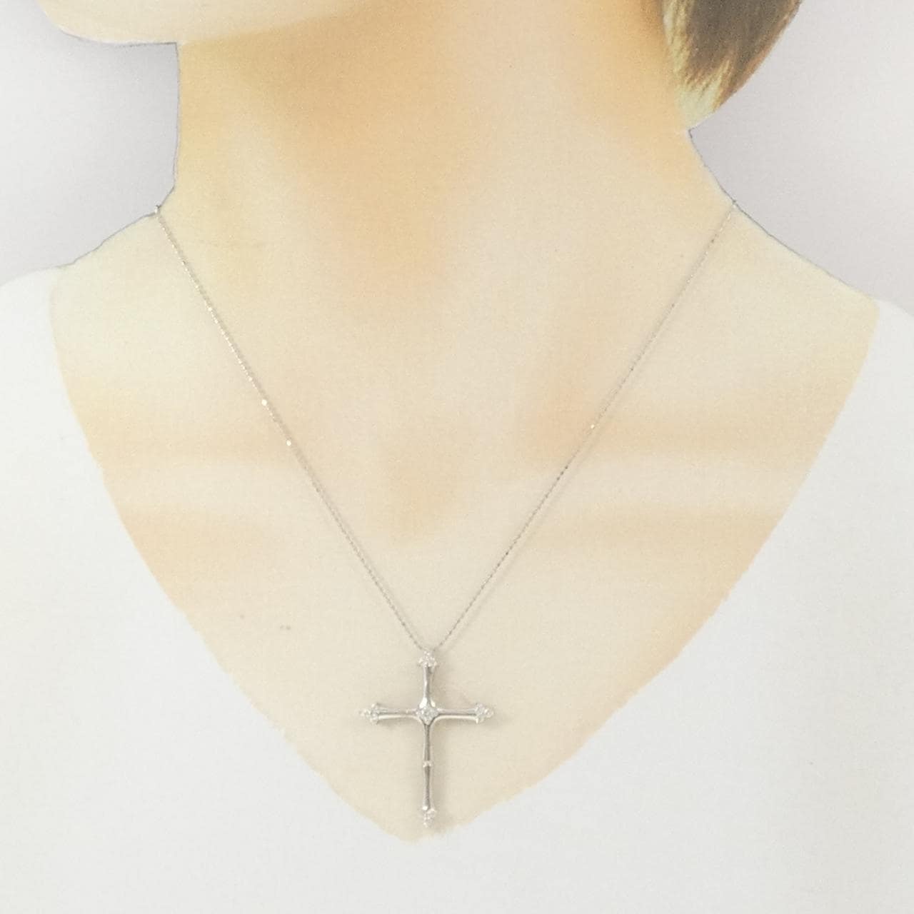 K18WG クロス ダイヤモンド ネックレス 0.30CT