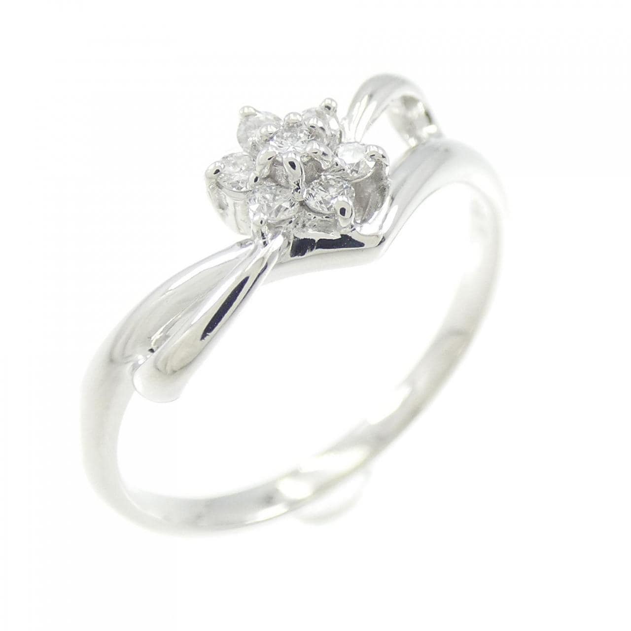 K18WG フラワー ダイヤモンド リング 0.10CT