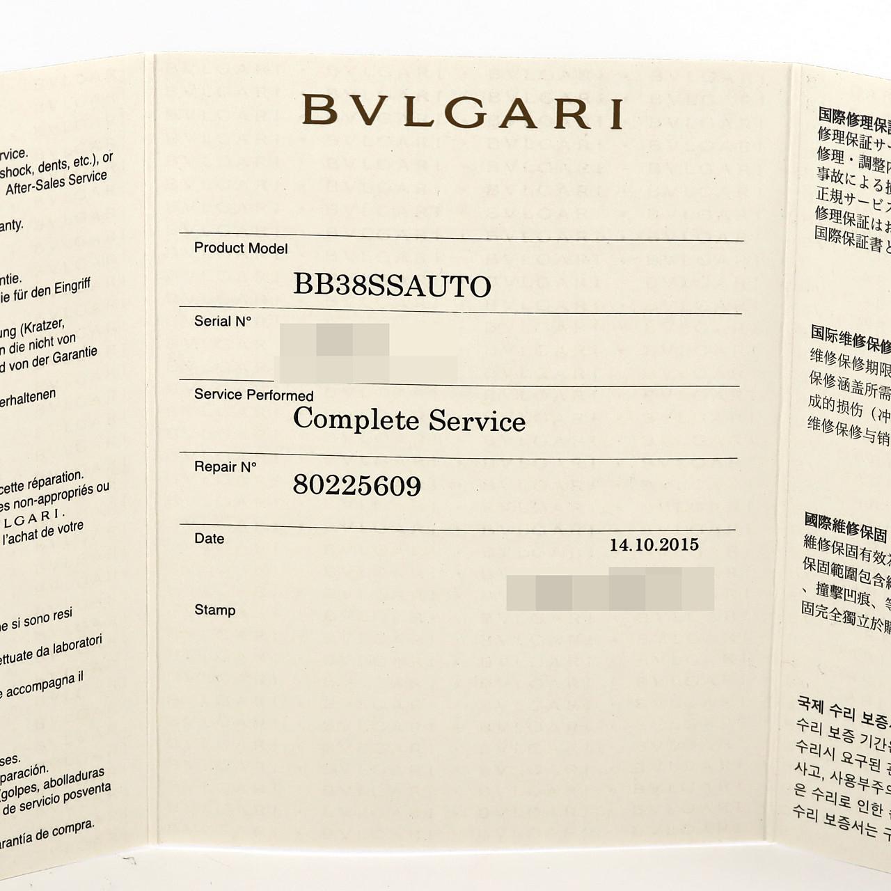 BVLGARI BVLGARI BVLGARI BB38SSAUTO/BB38BSSD/AT SS Automatic