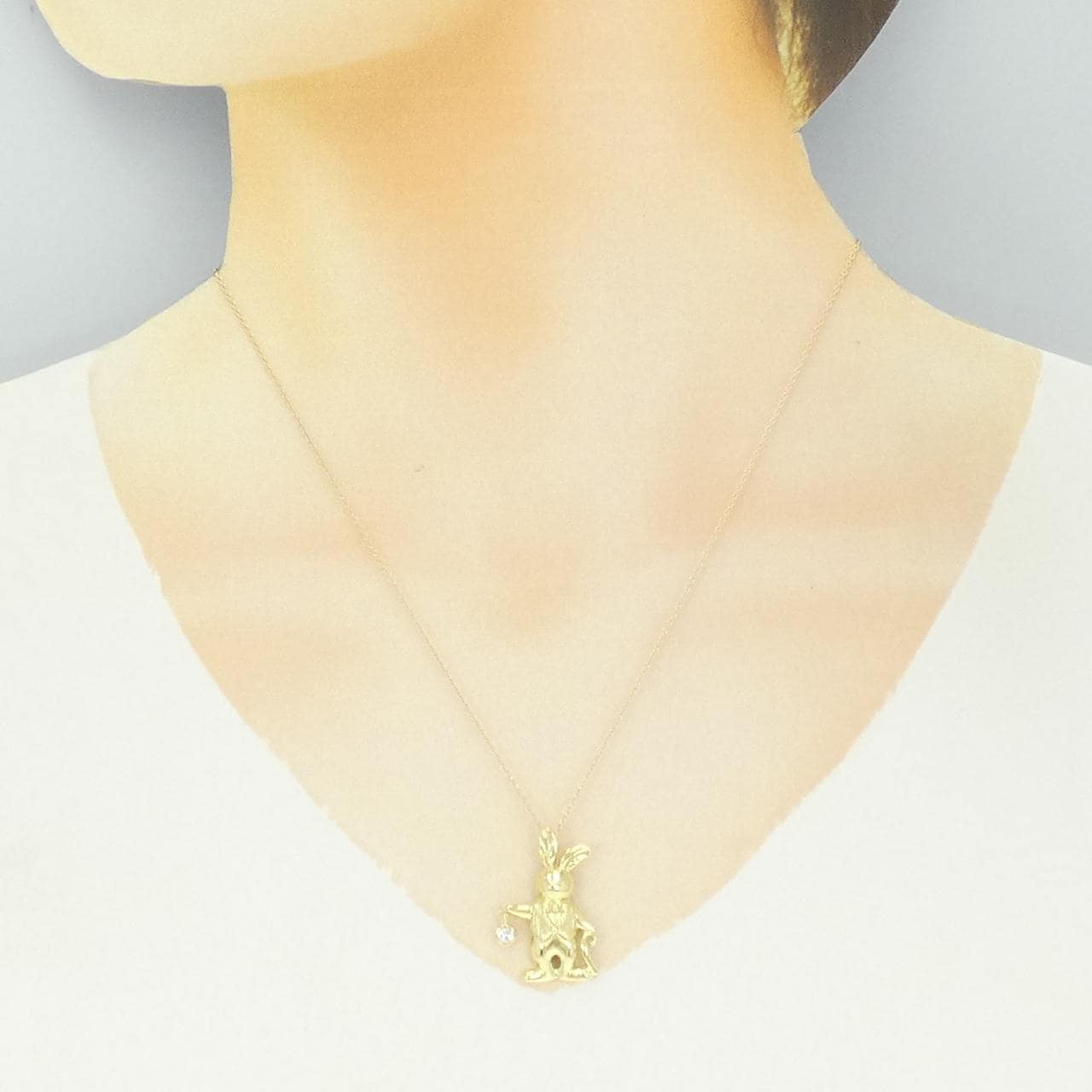 K18YG ラビット ダイヤモンド ネックレス 0.09CT