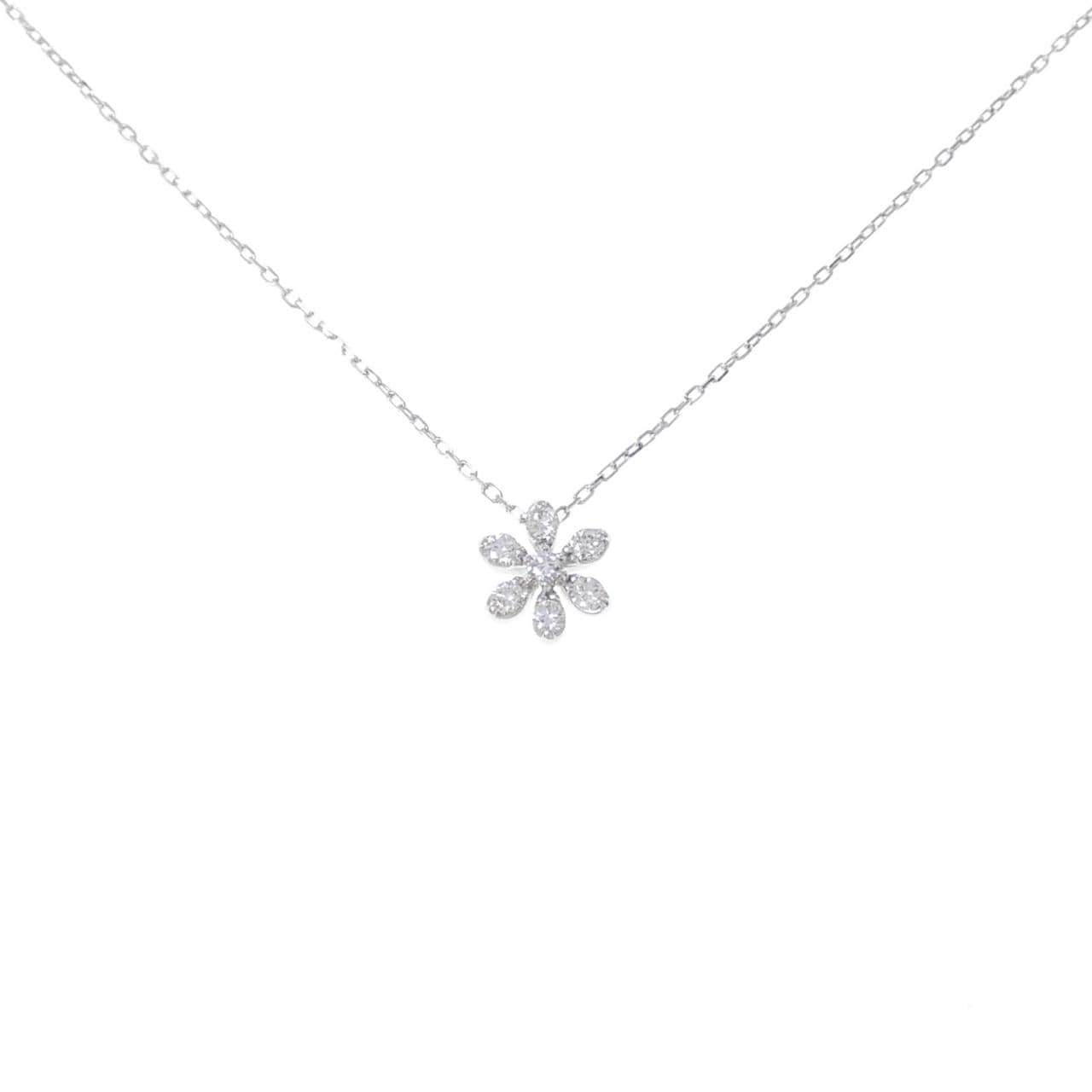 K18WG フラワー ダイヤモンド ネックレス 0.16CT