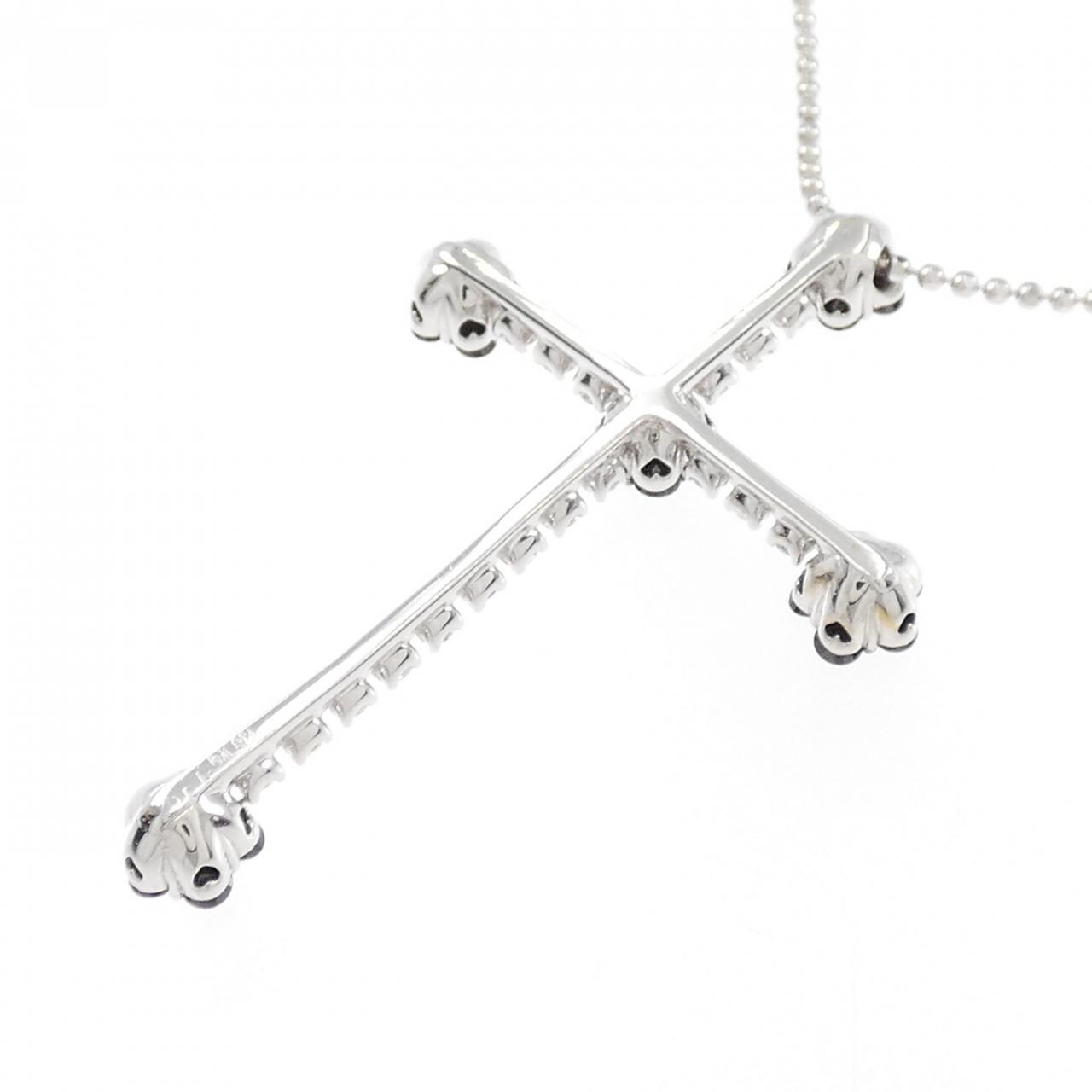 K18WG クロス×フラワー ダイヤモンド ネックレス 1.10CT