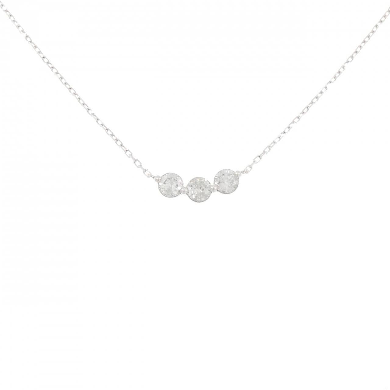K18WG スリーストーン ダイヤモンド ネックレス 0.50CT