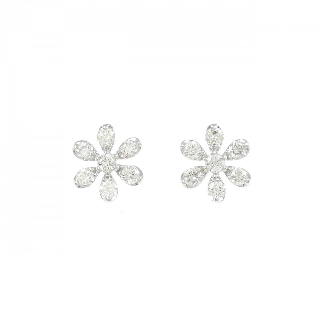 K18WG フラワー ダイヤモンド ピアス 0.34CT