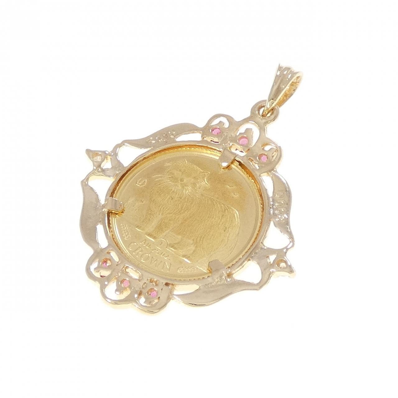 18KYG(枠) ルビー コイン ペンダント 0.15CT