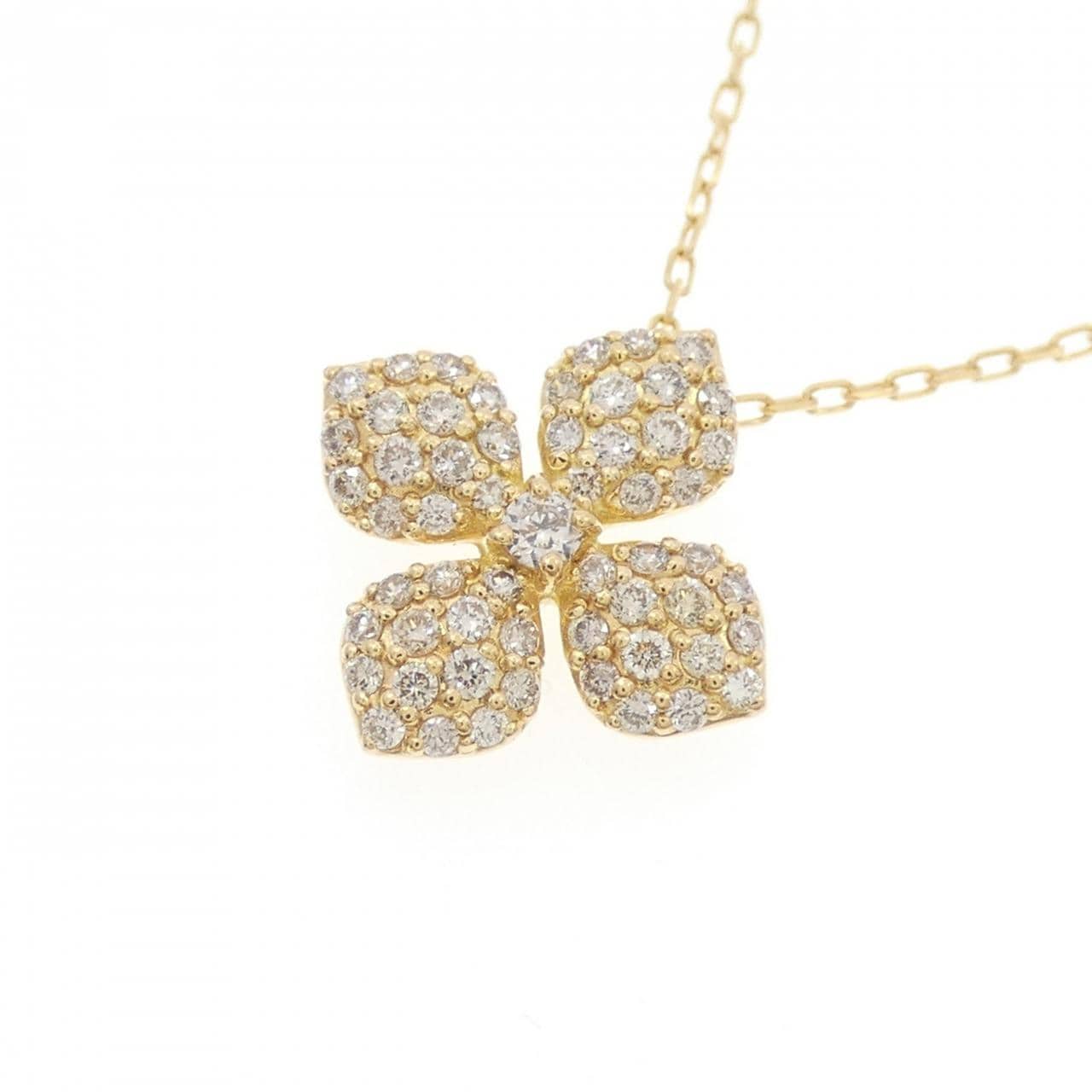 K18YG フラワー パヴェ ダイヤモンド ネックレス 0.27CT