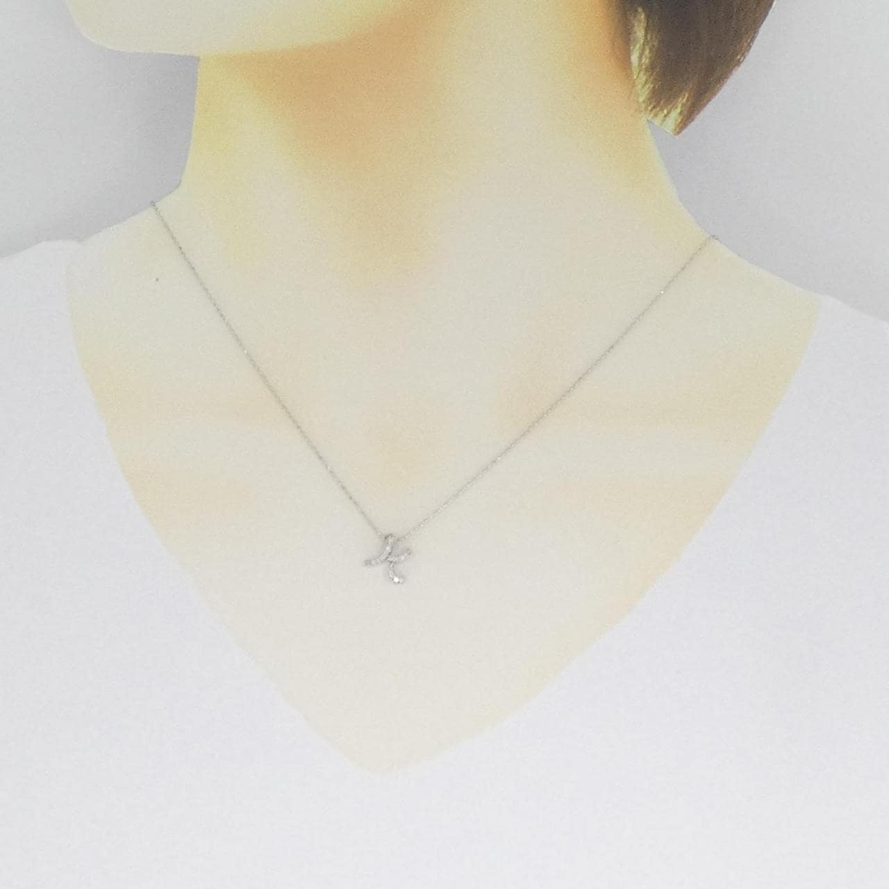 K18WG イニシャルK ダイヤモンド ネックレス 0.10CT