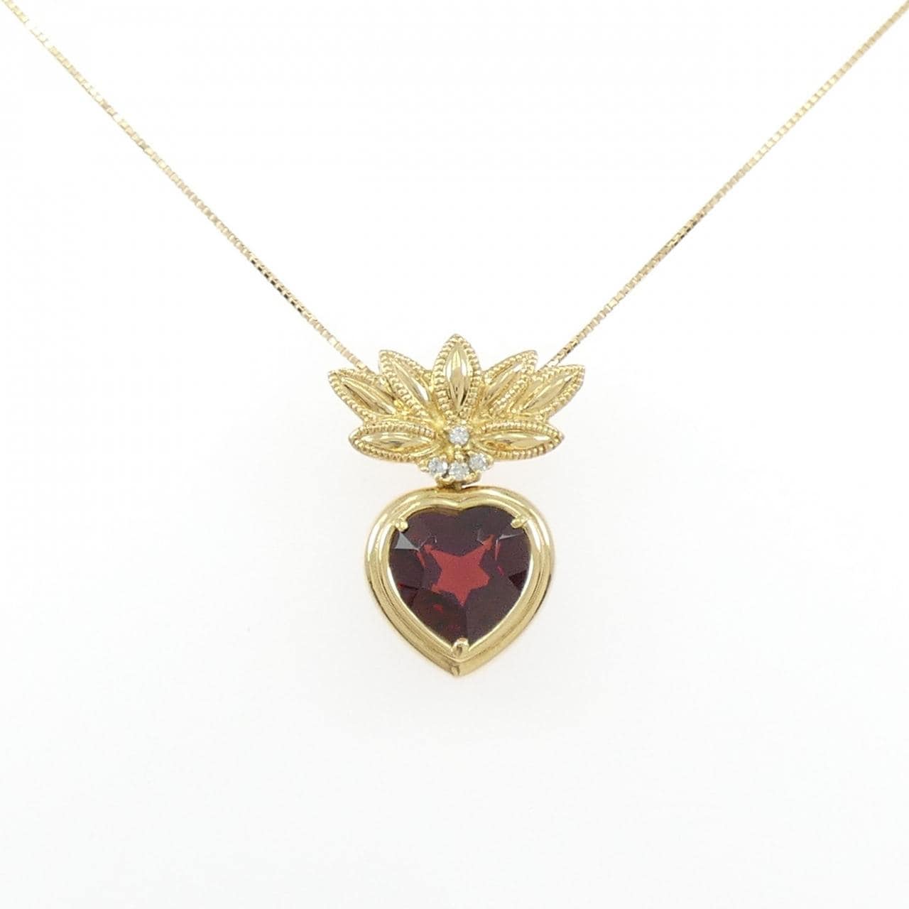 K18YG ハート ガーネット ネックレス 4.28CT