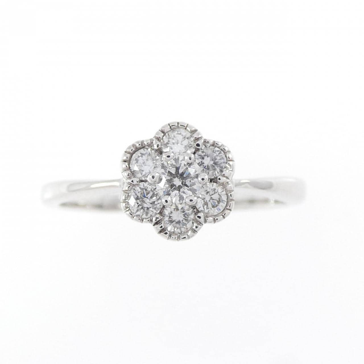K18WG フラワー ダイヤモンド リング 0.30CT