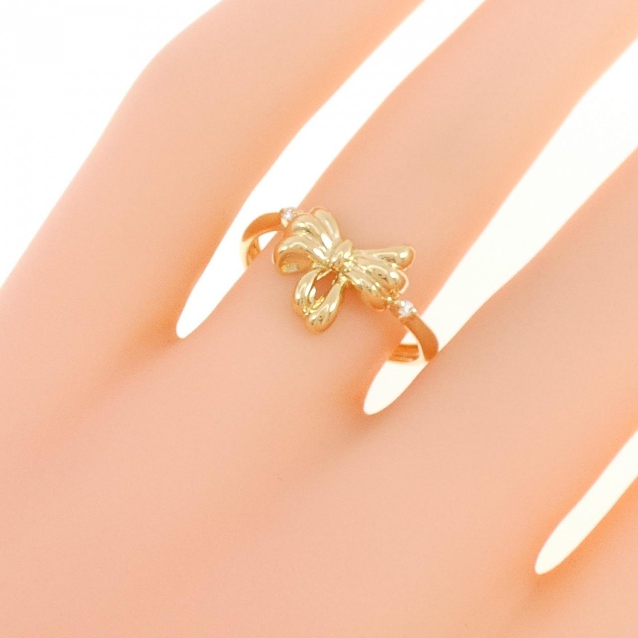 K18YG リボン ダイヤモンド リング 0.02CT