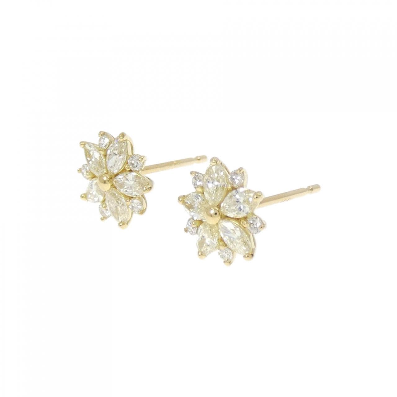 【新品】K18YG フラワー ダイヤモンド ピアス 0.50CT