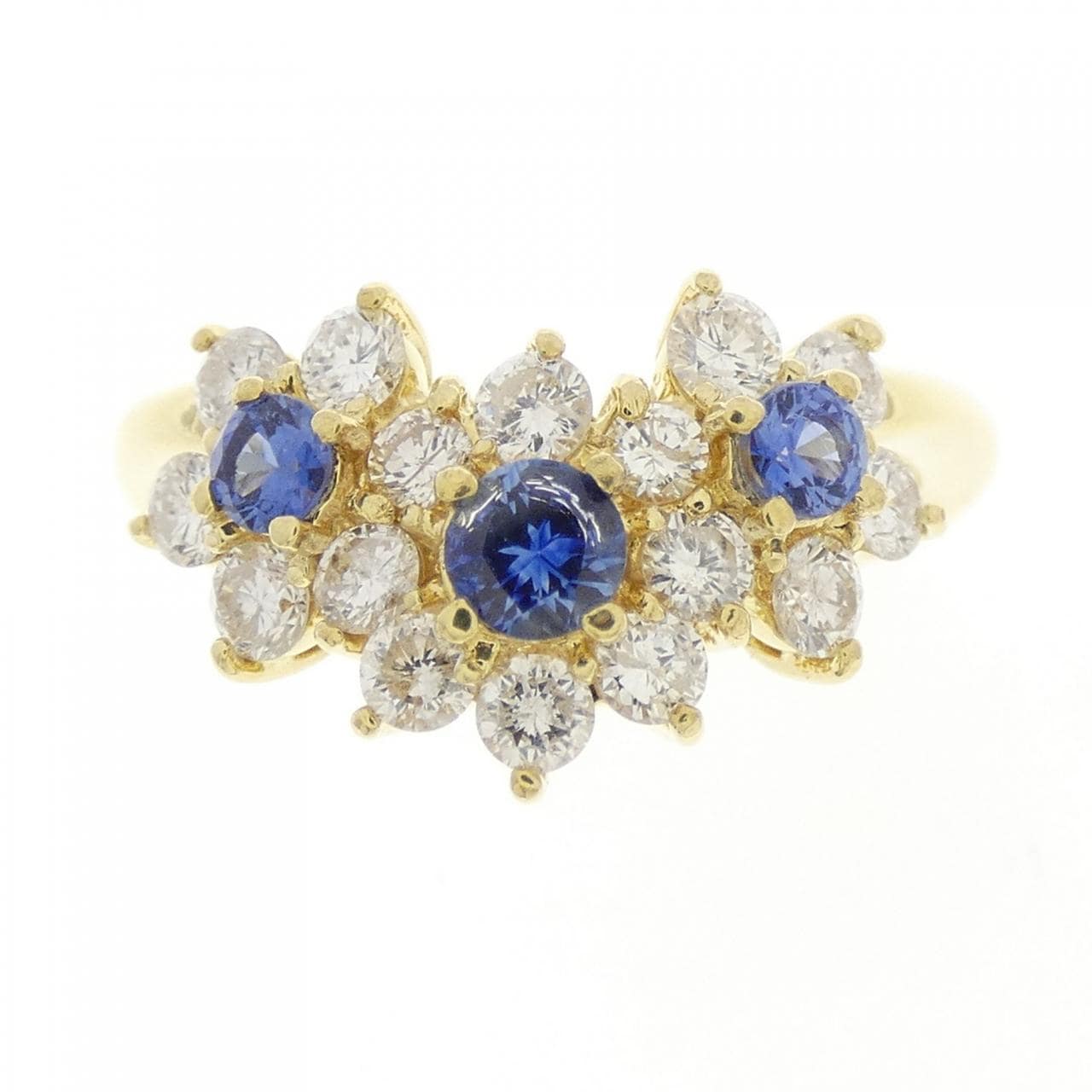 K18YG フラワー サファイヤ リング 0.37CT