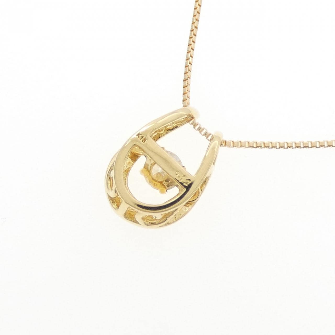 18K Yellow Gold Horseshoe Diamond Necklace 0.12CT