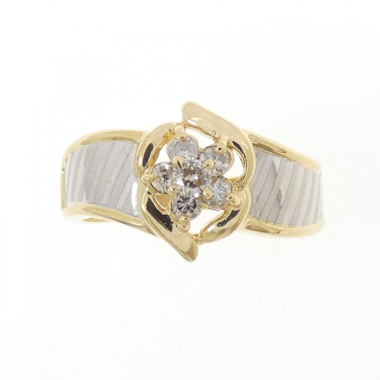 K18YG/PT900 フラワー ダイヤモンド リング 0.22CT