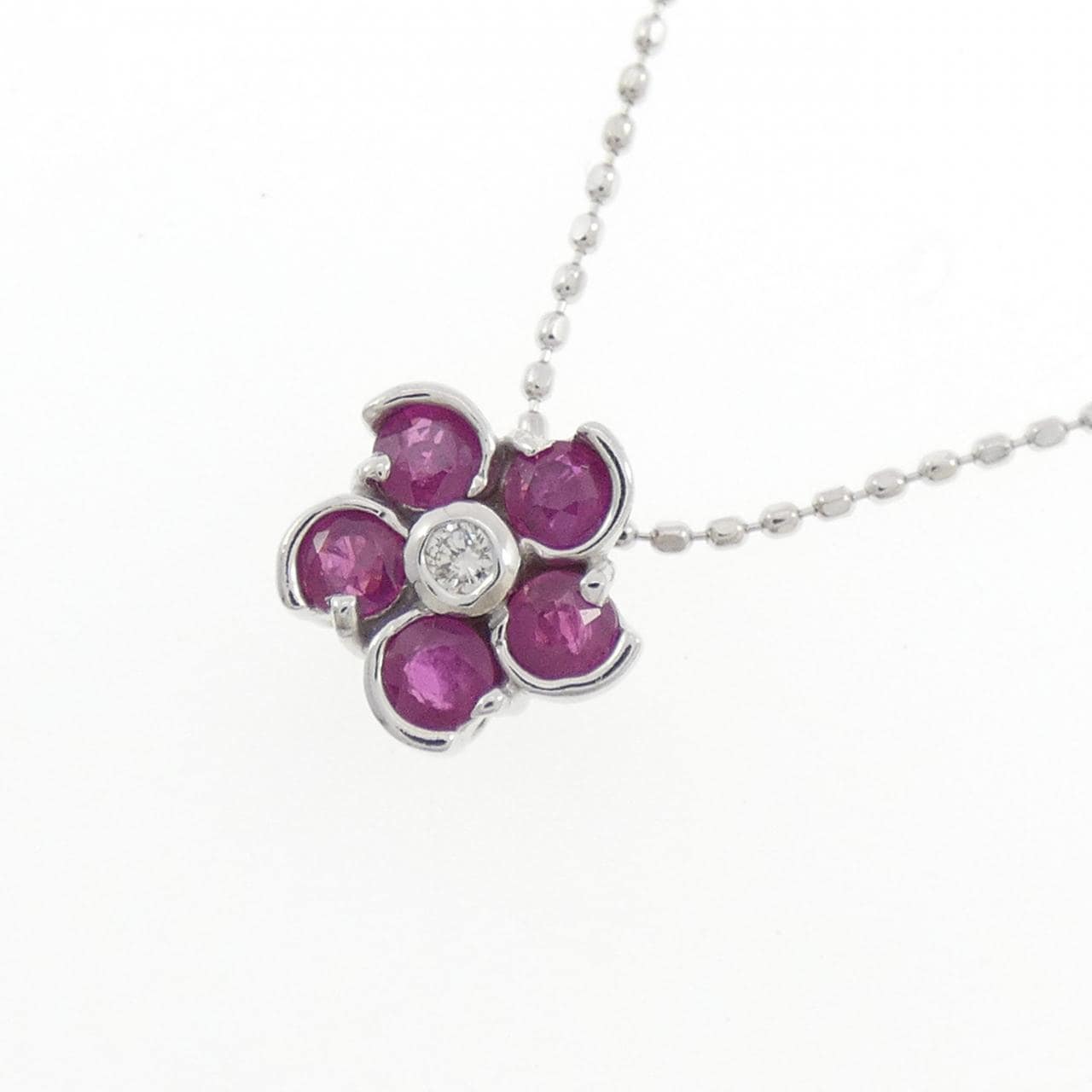 K18WG フラワー ルビー ネックレス