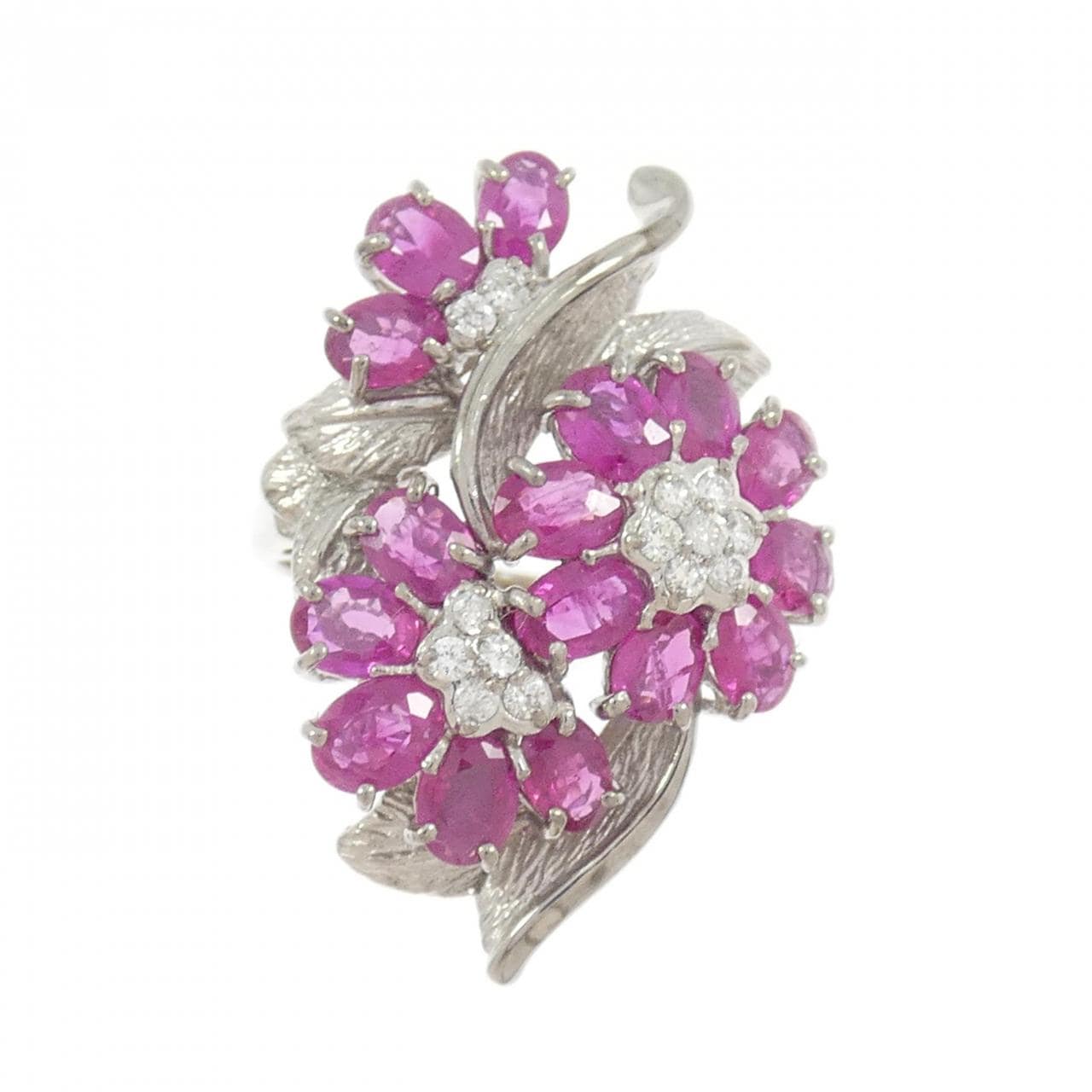 K18WG フラワー ルビー リング 2.73CT