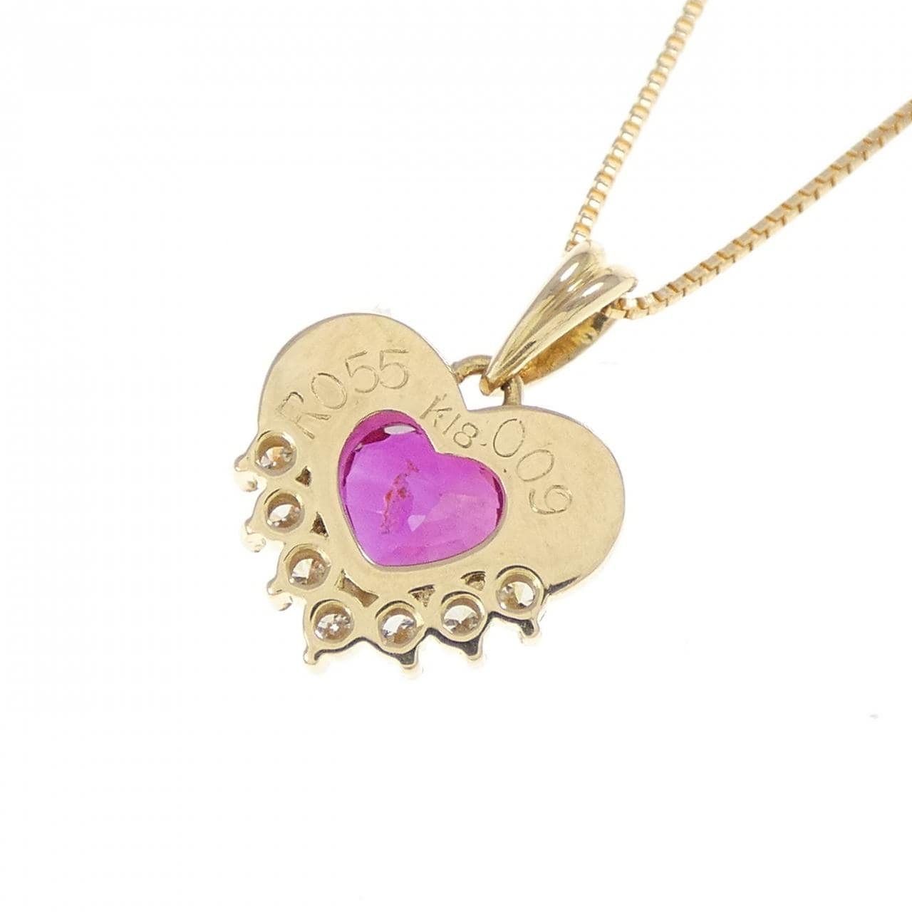 K18YG ハート ルビー ネックレス 0.55CT