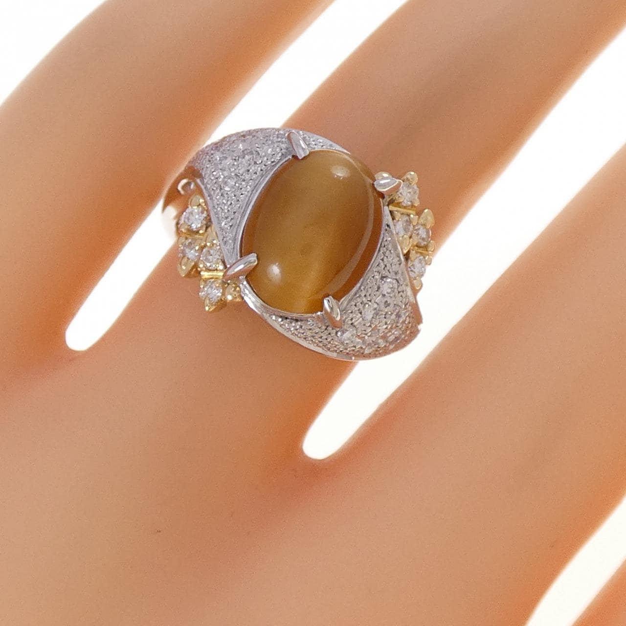 K18YG/PT900 オパールキャッツアイ リング 2.55CT