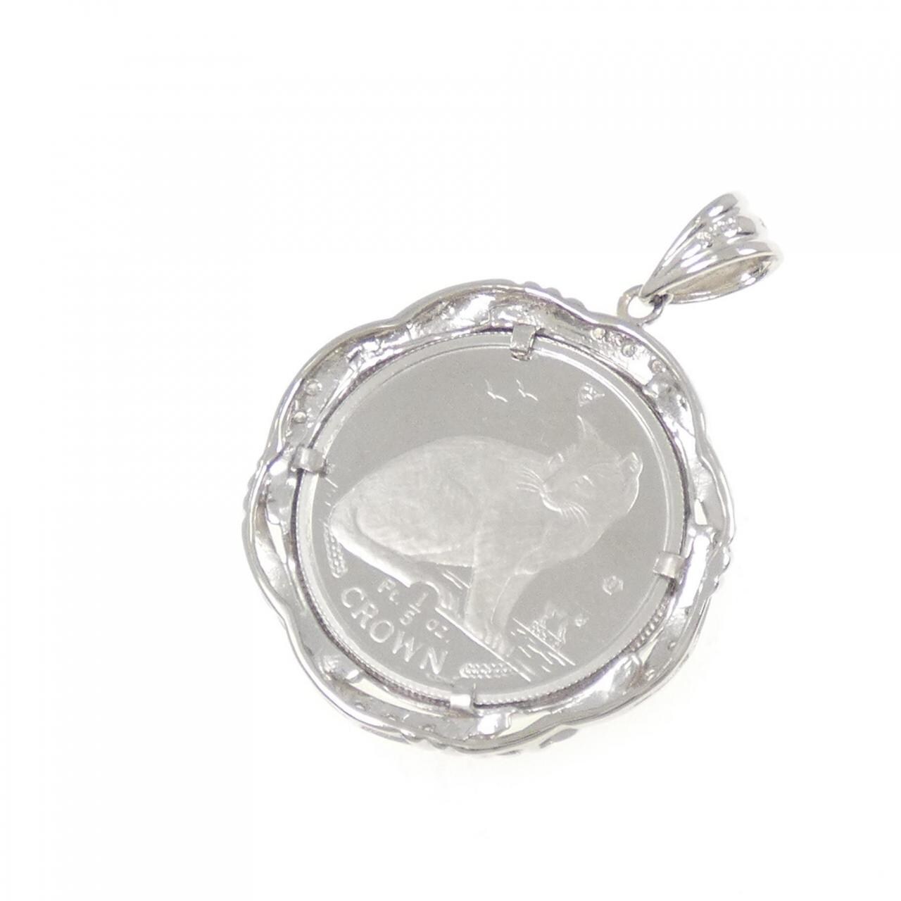 PT900(枠) ダイヤモンド コイン ペンダント 0.07CT