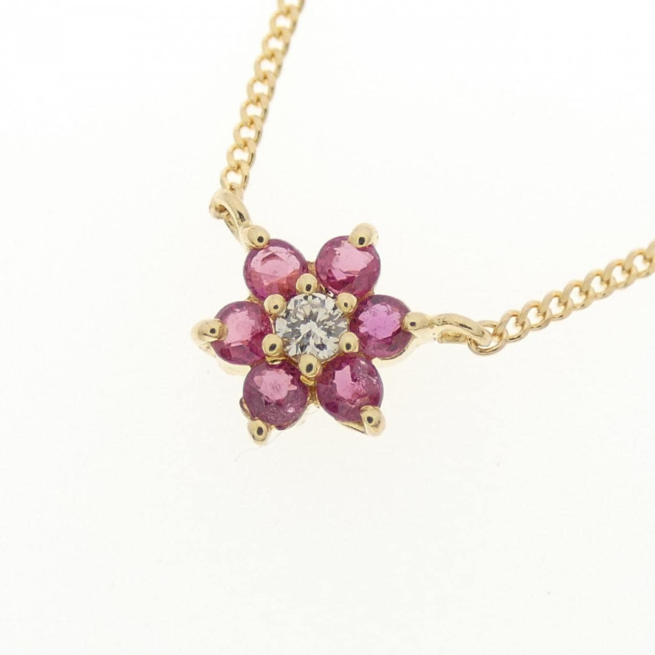 K18YG flower ruby necklace