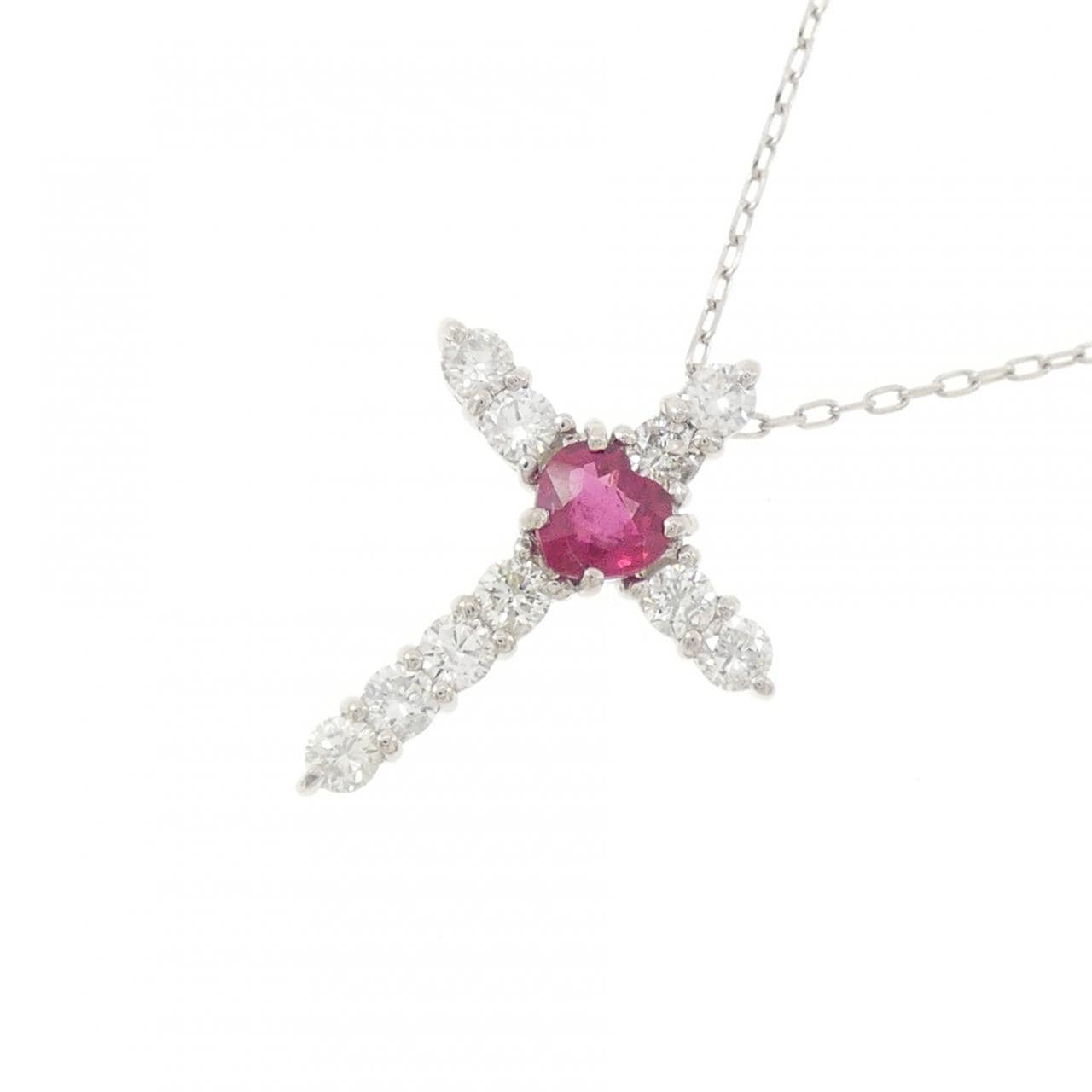 PT900/PT850 クロス×ハート ルビー ネックレス 0.56CT