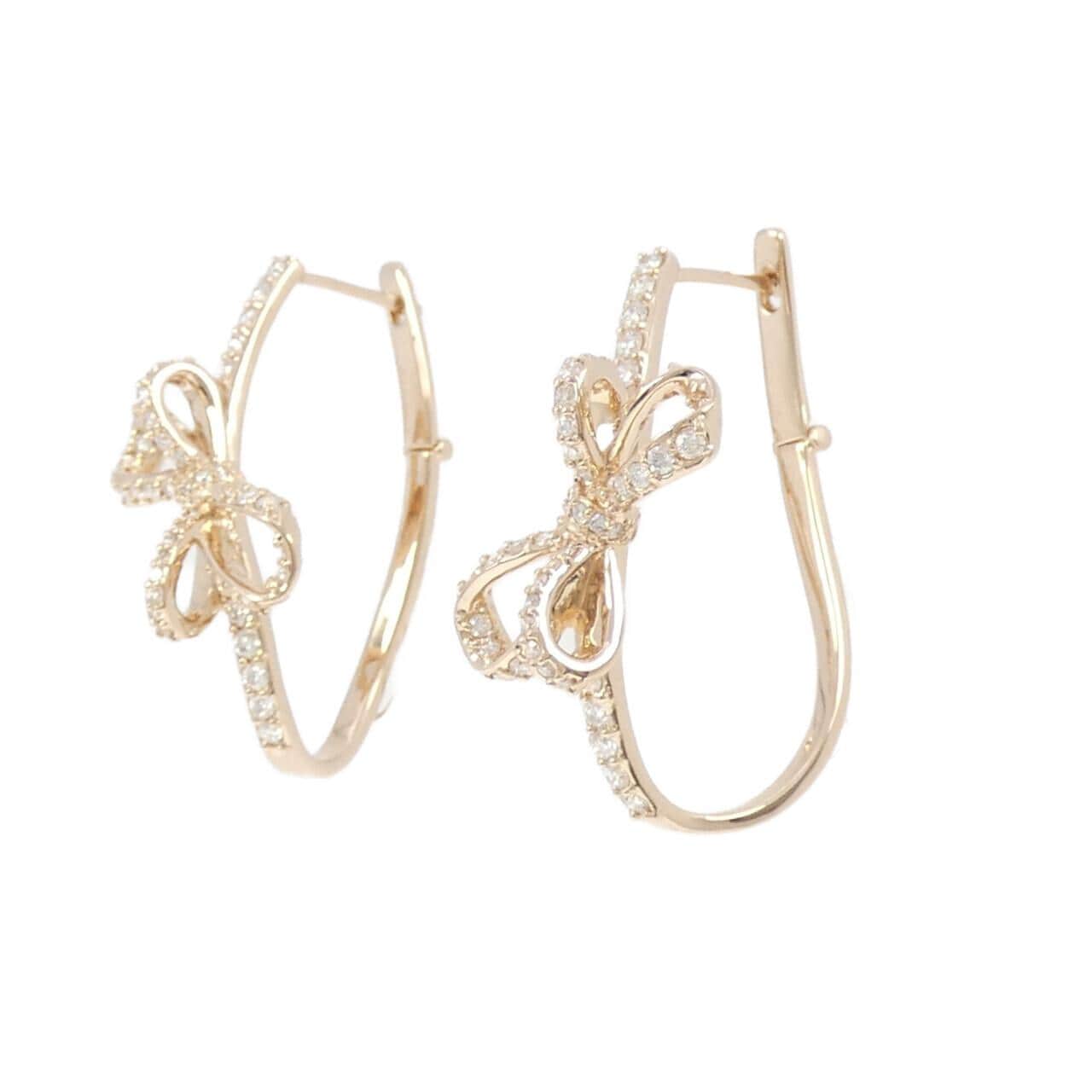 K18PG リボン ダイヤモンド ピアス 0.98CT