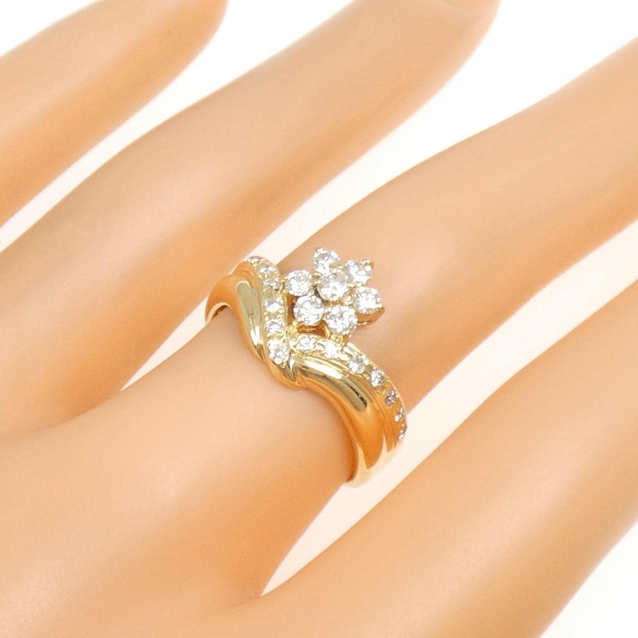 K18YG フラワー ダイヤモンド リング 0.47CT
